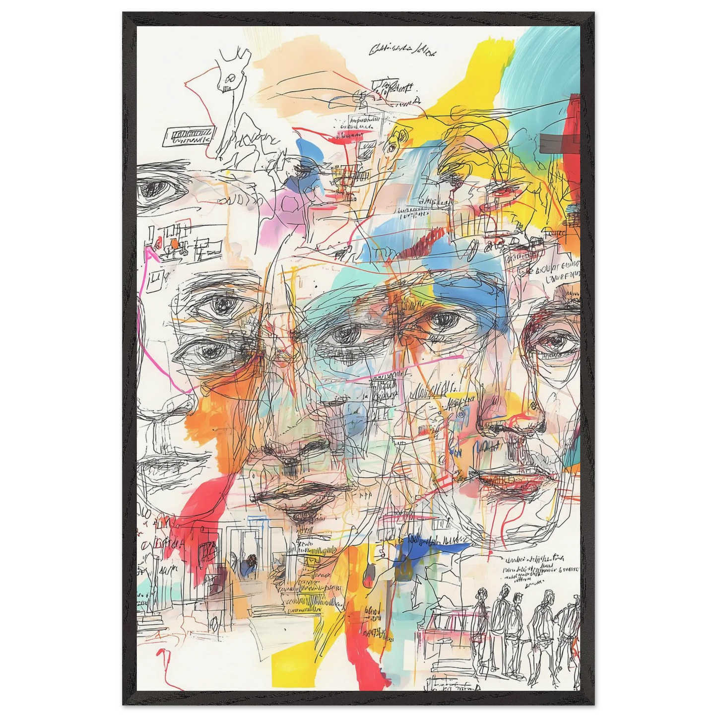 Carnet de Visages — tableau encadré bois — vue 2 — art mural STNCL
