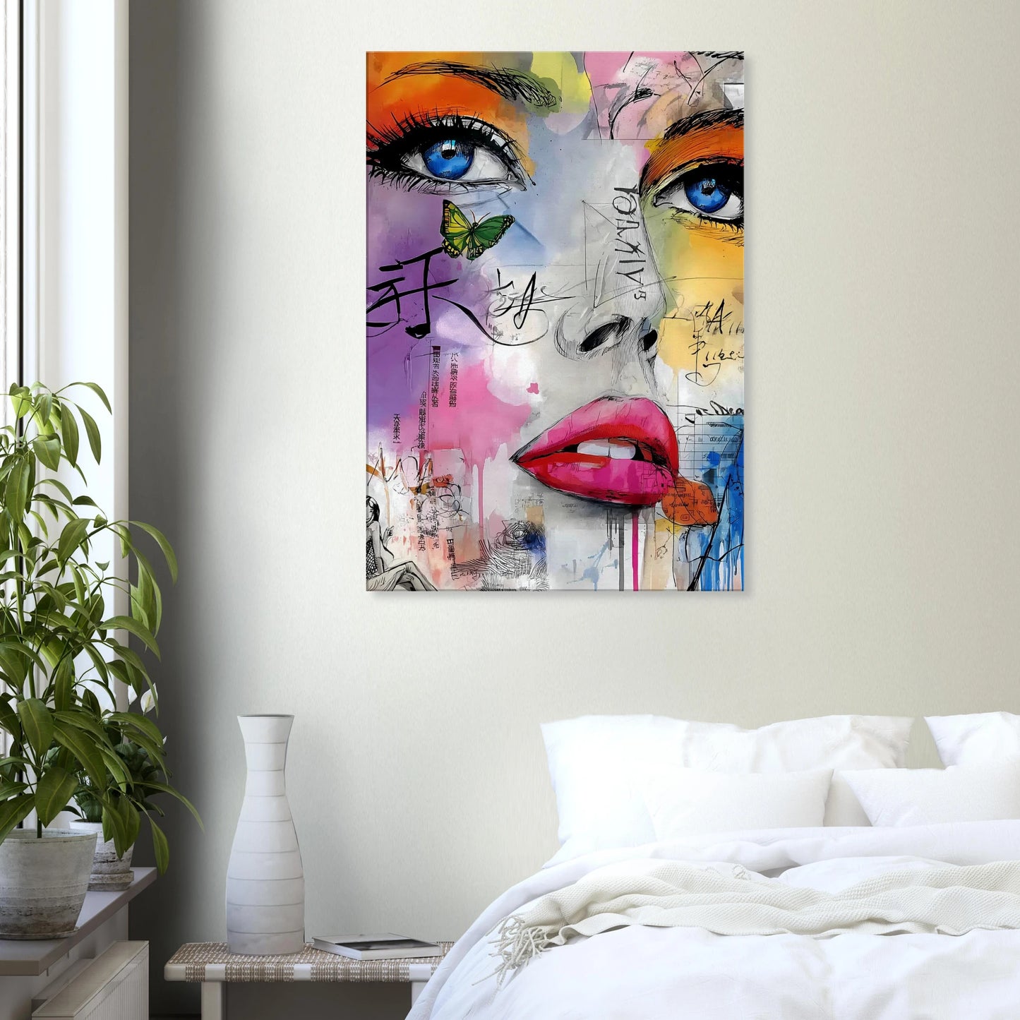 Papillon et Idéogrammes — tableau sur toile — vue 7 — art mural STNCL