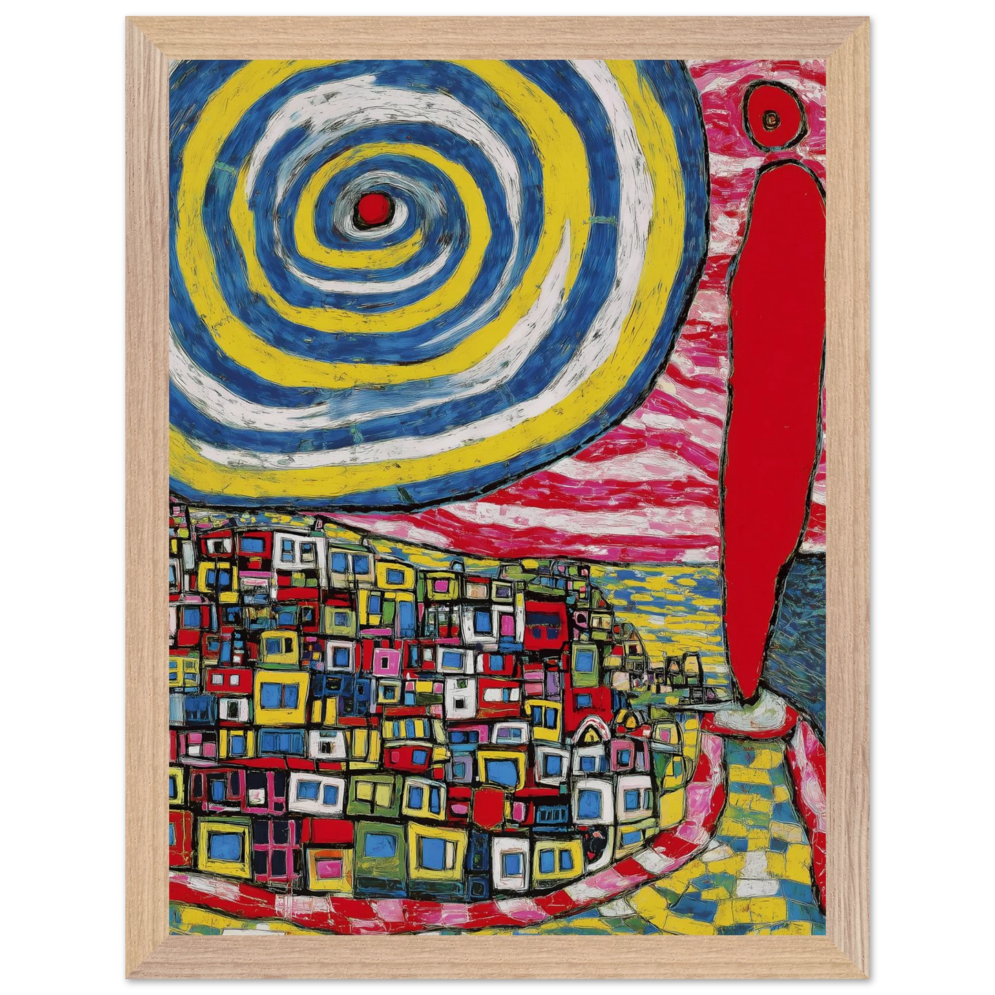 La Spirale et les Maisons — tableau encadré bois — vue 12 — art mural STNCL