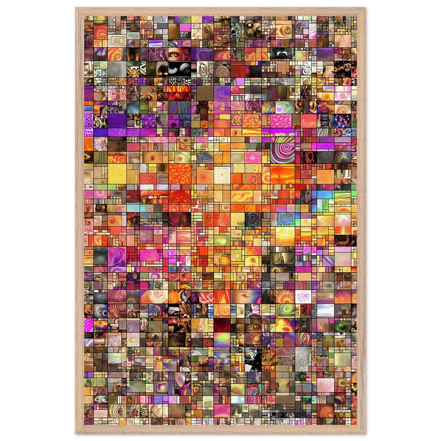 Mosaïque des Mille Mondes — tableau encadré bois — vue 14 — art mural STNCL