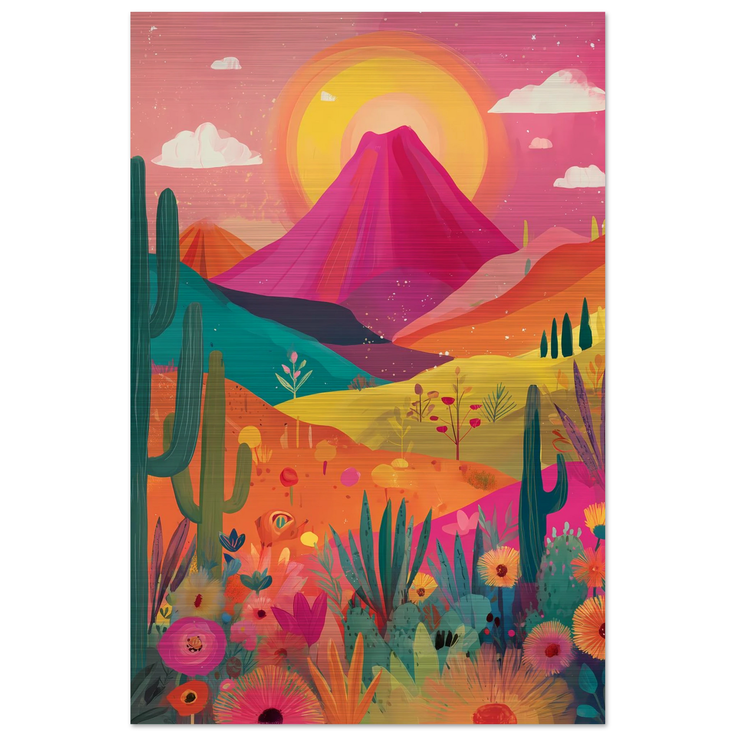 Volcan Fleuri — tableau aluminium — vue 3 — art mural STNCL