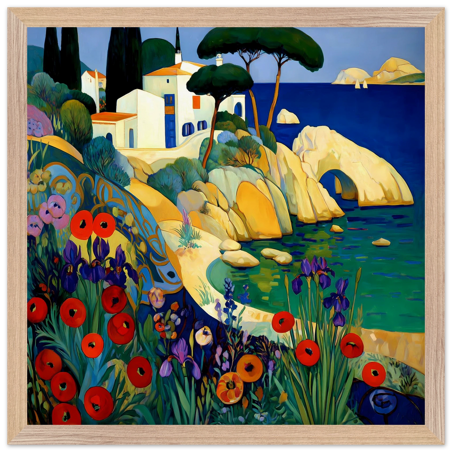 La Crique aux Coquelicots — tableau encadré bois — vue 4 — art mural STNCL