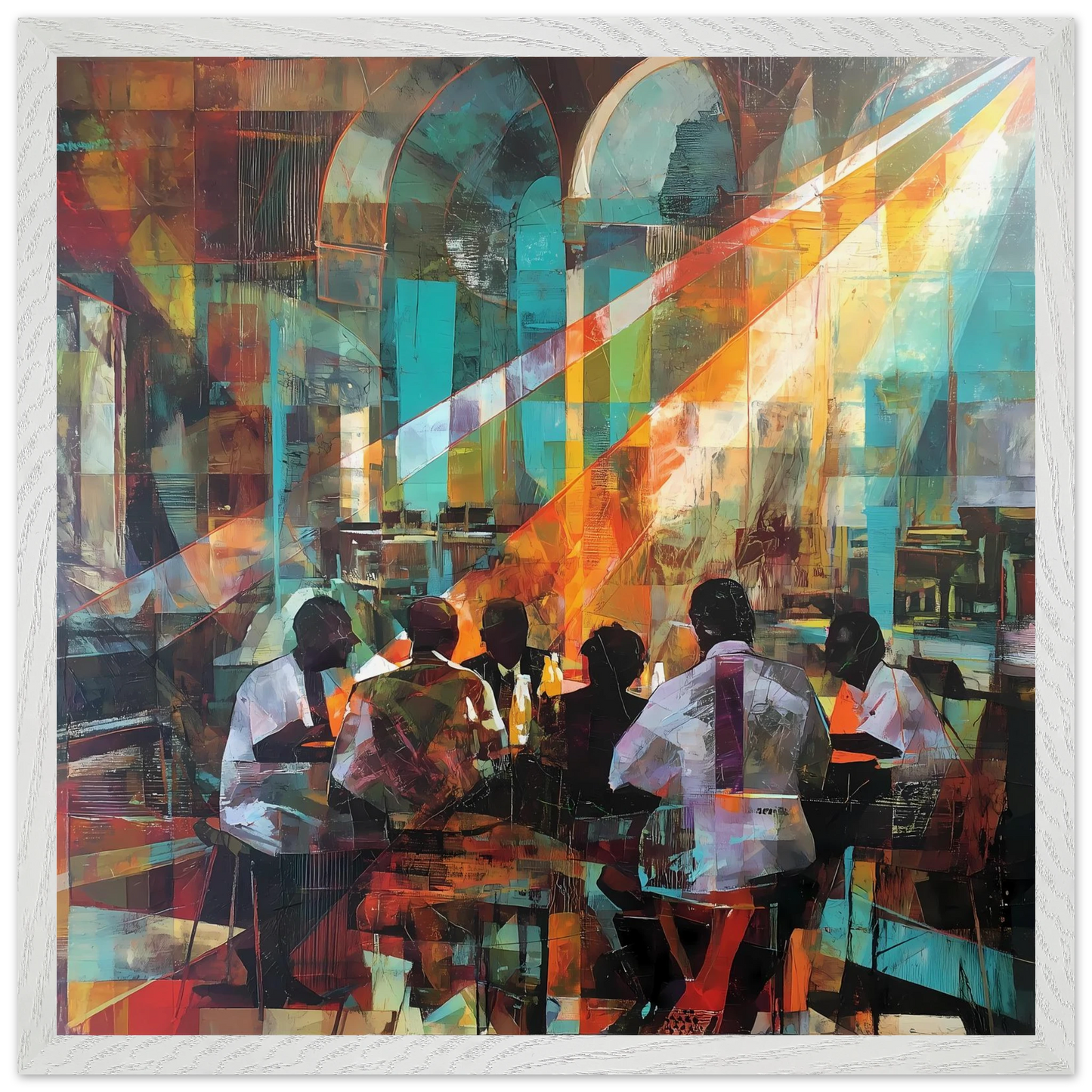 Rencontre au Café — tableau encadre bois — vue 12 — art mural STNCL