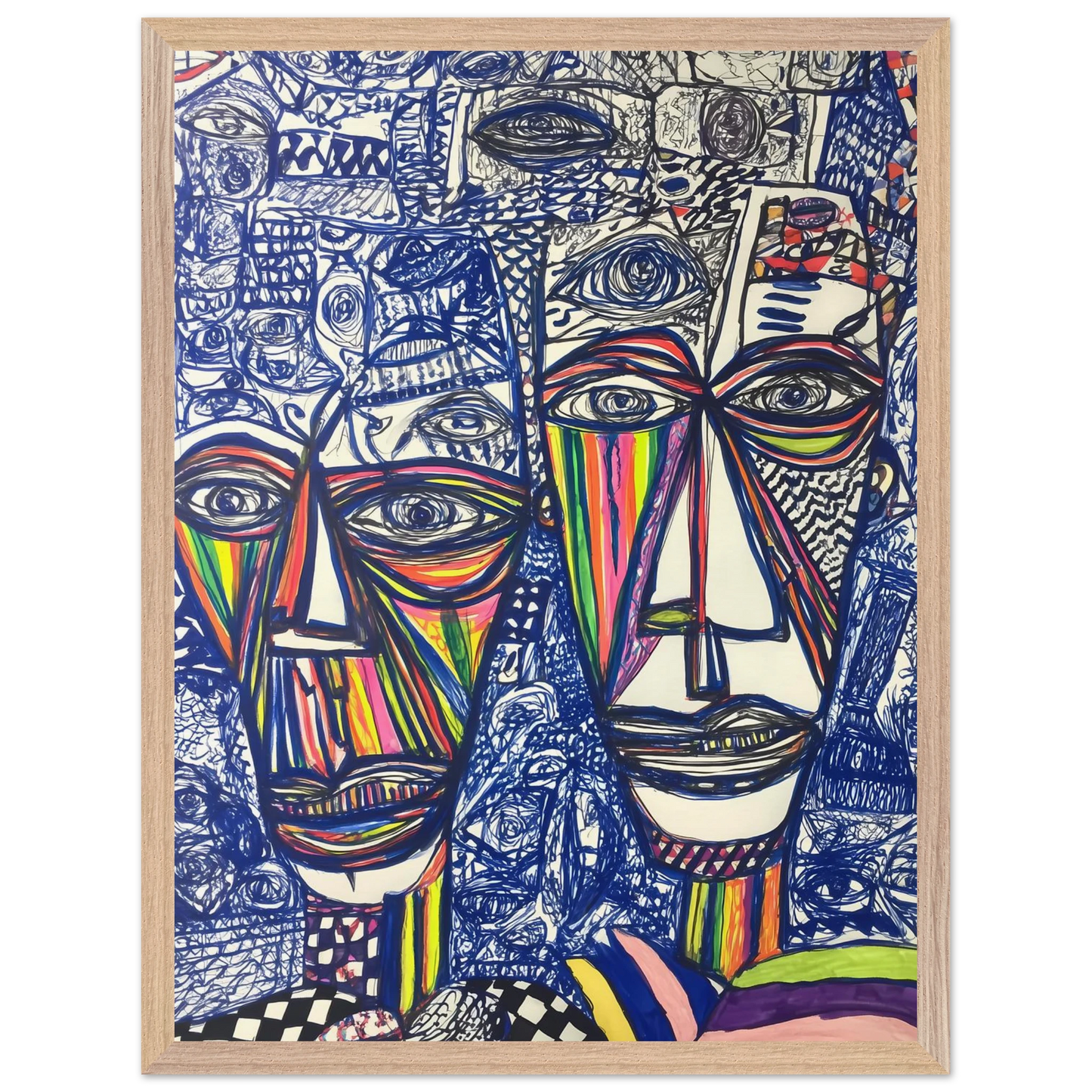 Deux Visages au Feutre — tableau encadré bois — vue 3 — art mural STNCL